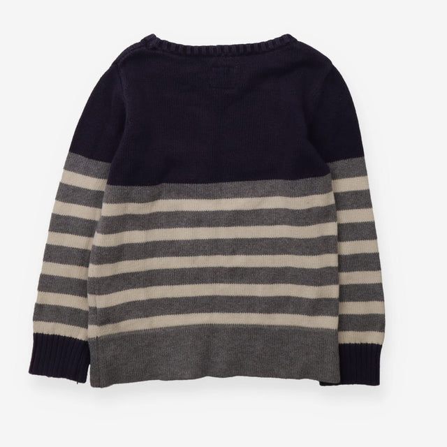Knitted Sweater Navy Top and Cuffs and Grey and Cr