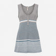 Grey Blue Stripe Sleeveless Button Detail Knitted 
