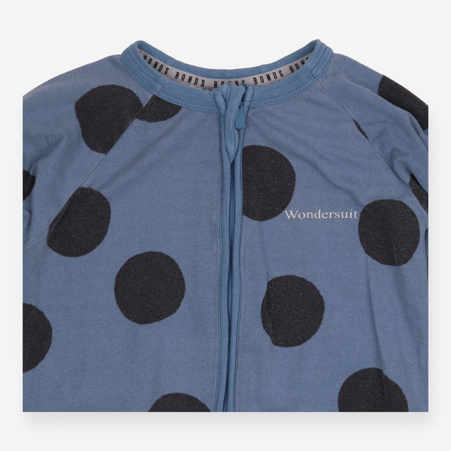 Wondersuit blue polka dots zip up