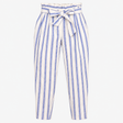 Trousers Linen Blend Striped Tie Waist Blue White 