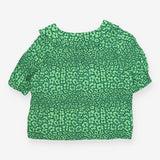 Green leopard petals collared blouse