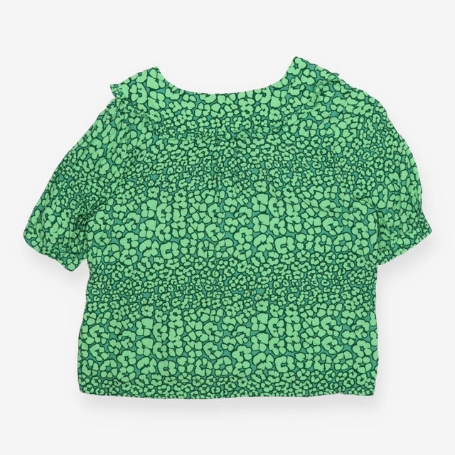 Green leopard petals collared blouse