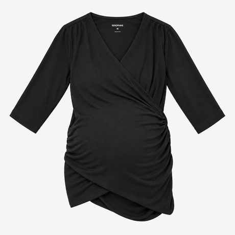 Nursing Top Black Cotton Skin-to-Skin Wrap