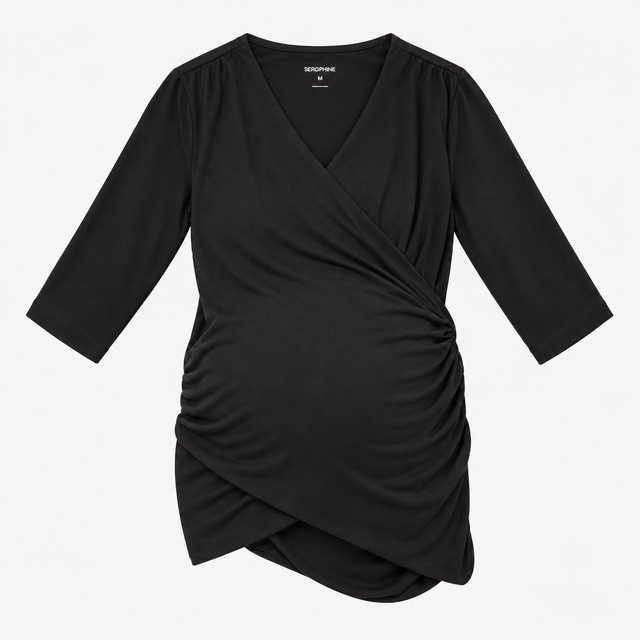 Nursing Top Black Cotton Skin-to-Skin Wrap