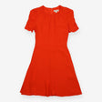 Midi Dress Orange Red Ruched Puff Sleeve Textured