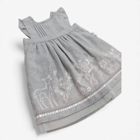 Dress Pinafore Wool Mix Grey with Woodland Animals