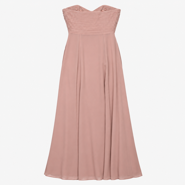 Dress Dusty Mauve Strapless Pleated Maxi Evening F