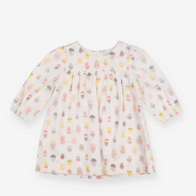 Dress Woven White Acorn Print
