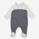 Sleepsuit collared  white and navy striped 