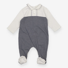 Sleepsuit collared  white and navy striped 