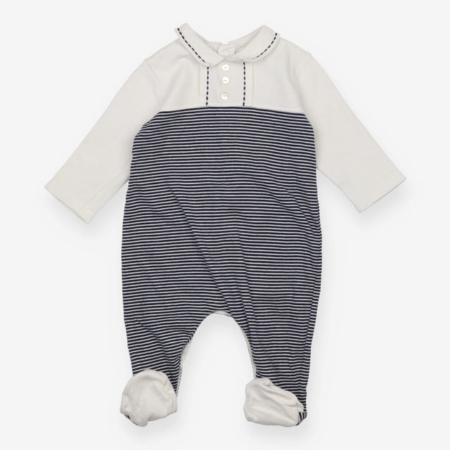 Sleepsuit collared  white and navy striped 