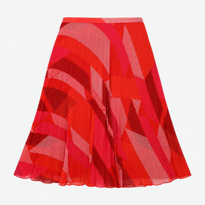 Skirt Red Mix Geometric Print Pleated Midi Lined