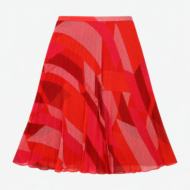 Skirt Red Mix Geometric Print Pleated Midi Lined