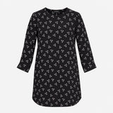 Black White Butterfly Print Long Sleeve Viscose Sh