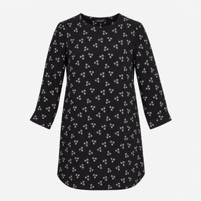 Black White Butterfly Print Long Sleeve Viscose Sh
