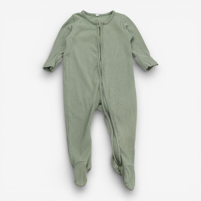 Sleepsuit grass green ribbed zipped
