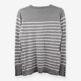 Grey White Stripe Knit Jumper Shoulder Button