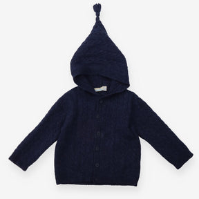 Navy Hooded Knit Cardigan