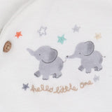 White pramsuit with elephants applique
