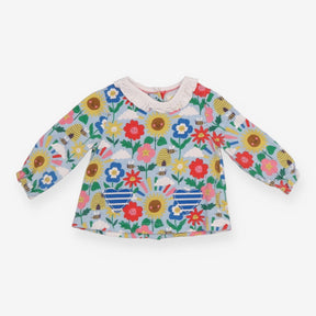 T-Shirt Long Sleeve Collared Flowers and Bees