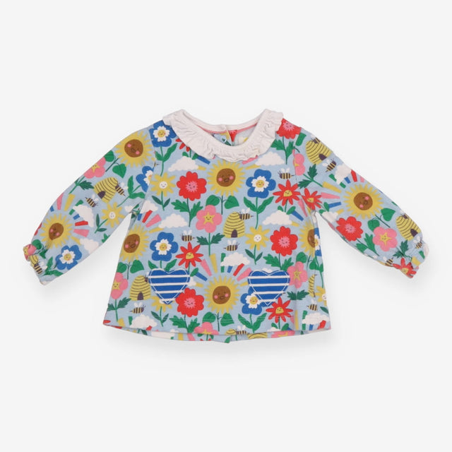 T-Shirt Long Sleeve Collared Flowers and Bees