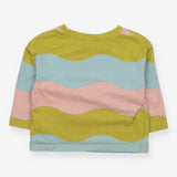 T-shirt wave stripe pink green & blue