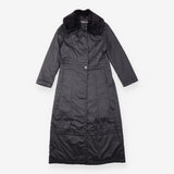 Coat Black Longline Hooded Quilted Lightweight