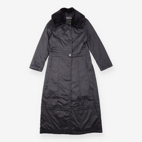 Coat Black Longline Hooded Quilted Lightweight