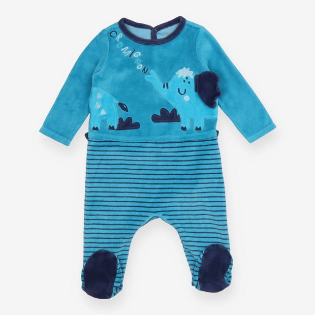 Sleepsuit Blue Velour Elephant Applique