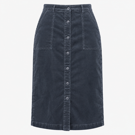 Skirt Midi Corduroy Button Front Grey