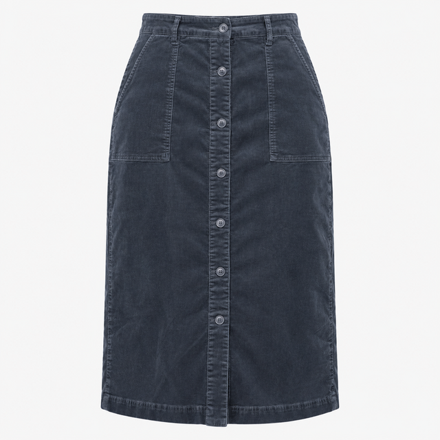 Skirt Midi Corduroy Button Front Grey