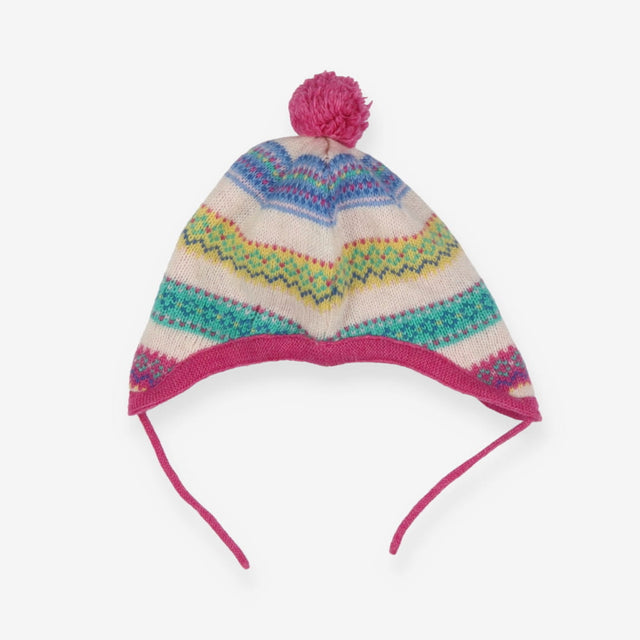 Bobble hat Multi Stripe Pink Fleece Lining
