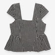 M&S Top Gingham Black White Square Neck Peplum