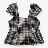 M&S Top Gingham Black White Square Neck Peplum