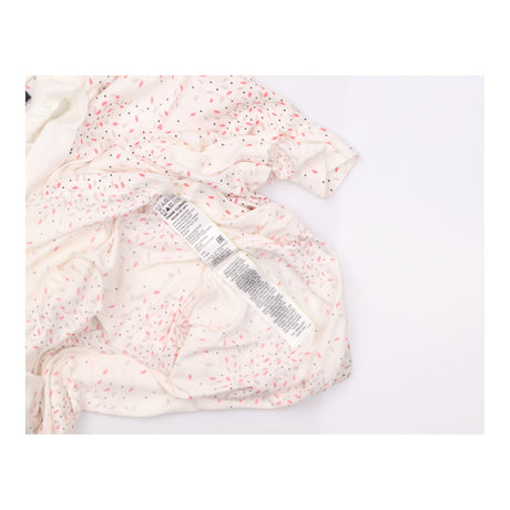 Blouse Cream Pink Abstract Print Tie Neck Short Sl