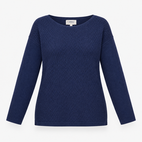 Top Blue Textured Knit Long Sleeve Relaxed Jumper