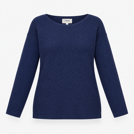 Top Blue Textured Knit Long Sleeve Relaxed Jumper