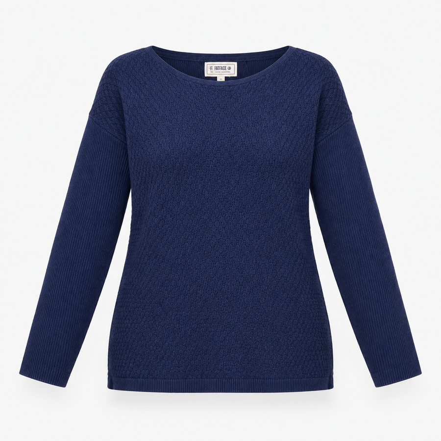 Top Blue Textured Knit Long Sleeve Relaxed Jumper