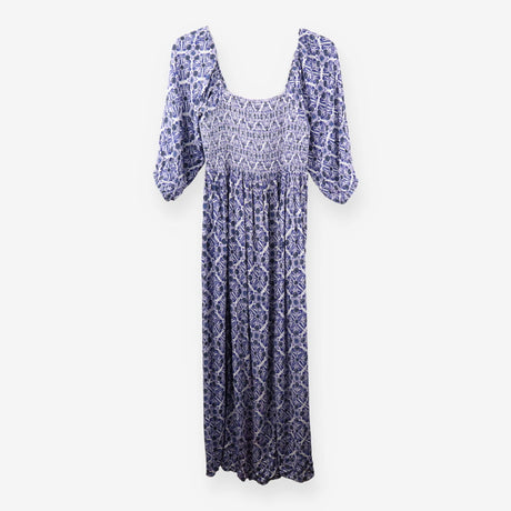Maxi Dress Blue White Shirred Maternity