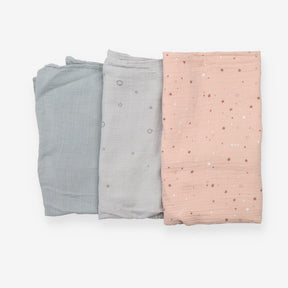 Muslin green grey and pink with stars 3 Pack