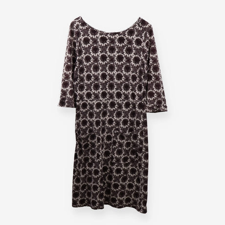Brown Floral Burst Long Sleeve Shift Dress
