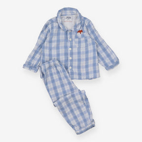 Blue check pyjamas with fox in pocket