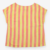 Top Coral Yellow Stripe Short Sleeve Woven