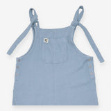 Blue Waffle Cotton Wide Leg Dungarees with Tie Str