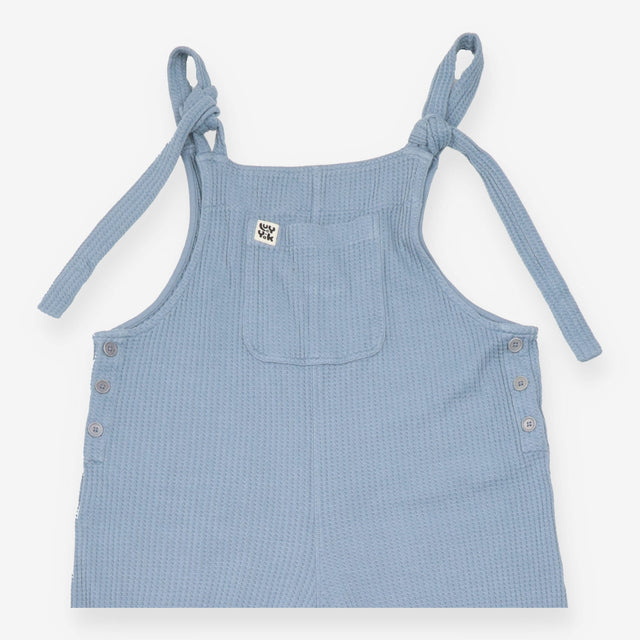 Blue Waffle Cotton Wide Leg Dungarees with Tie Str