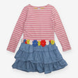 LS striped dress with denim skirt and flowers