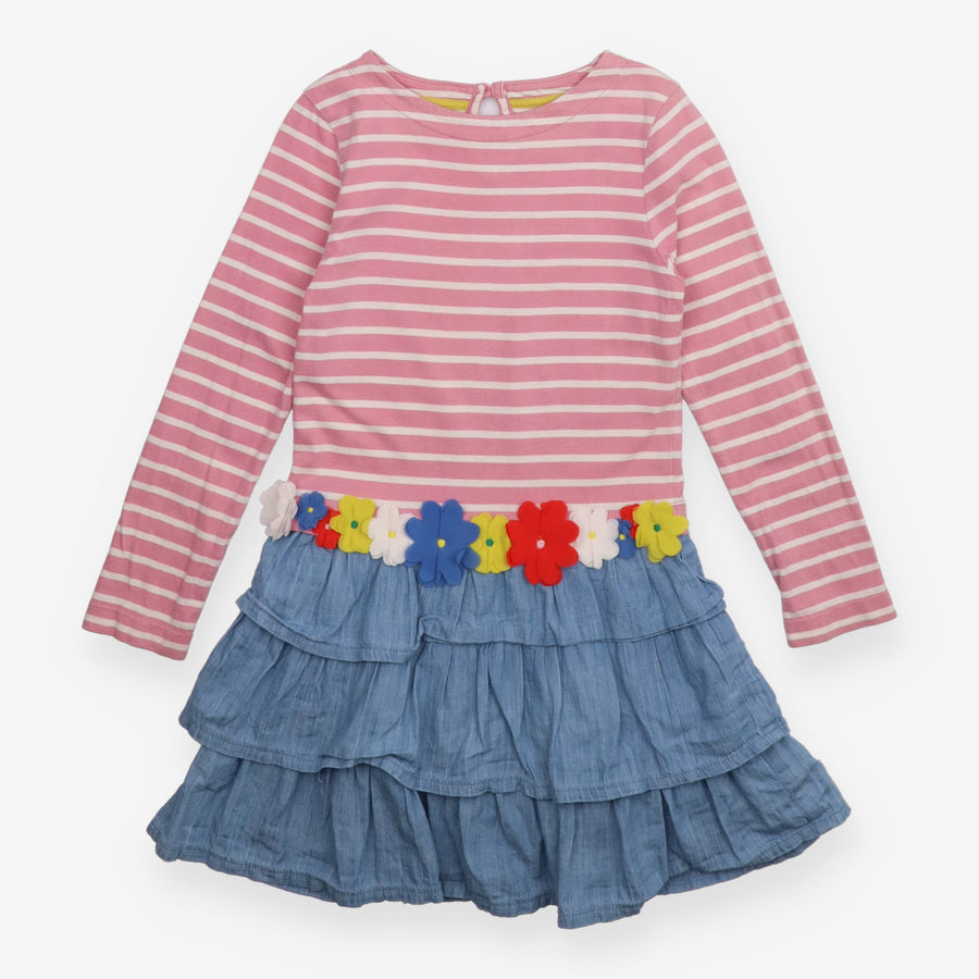 LS striped dress with denim skirt and flowers