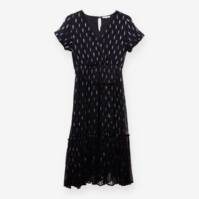 Dress Black V neck Cap Sleeve - Silver and Gold le