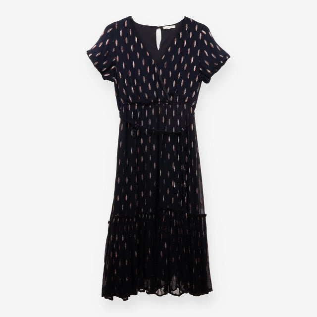 Dress Black V neck Cap Sleeve - Silver and Gold le
