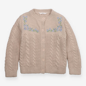 Cream Knit Cardigan with Flowers